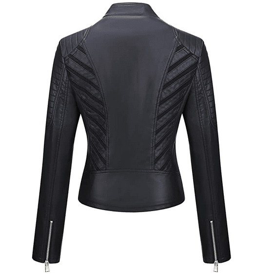 WOMEN BLACK BIKER ZIP CLOSURE REAL LEATHER JACKET