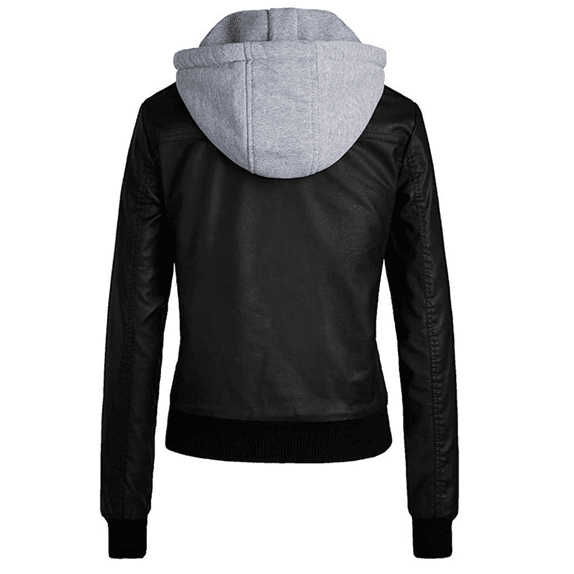 WOMEN'S BLACK BOMBER REMOVABLE HOOD JACKET