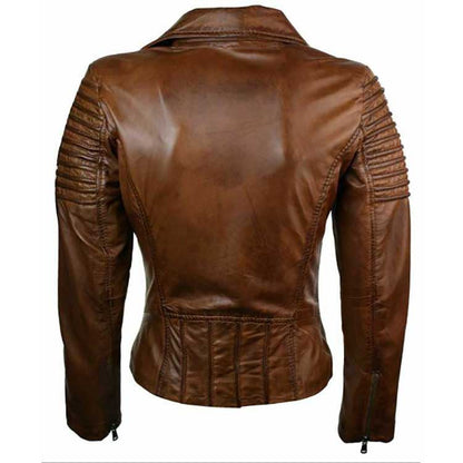 WOMEN BRANDO BROWN BIKER LEATHER JACKET