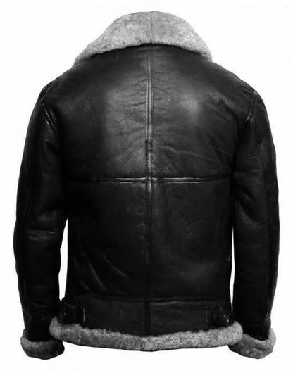 Aviator Black RAF B3 Shearling Grey Fur Leather Jacket