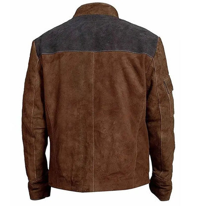 Brown Suede Leather Jacket In Biker Style