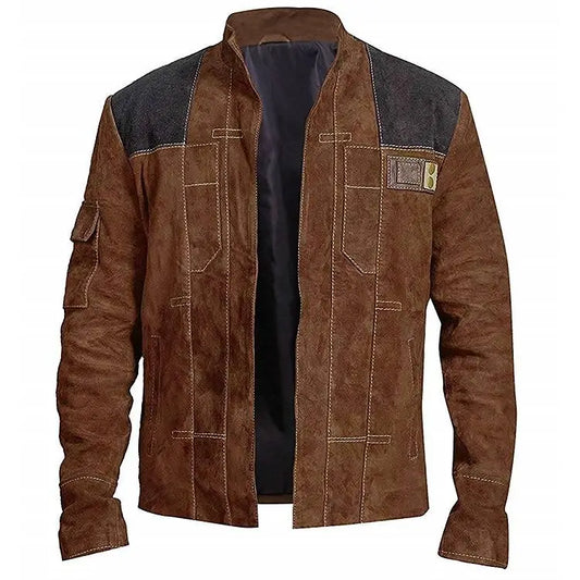 Brown Suede Leather Jacket In Biker Style