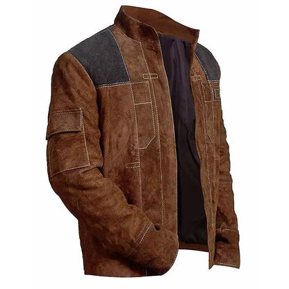 Brown Suede Leather Jacket In Biker Style