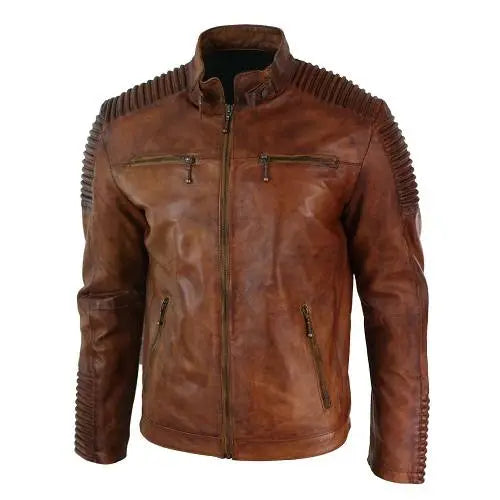 Brown Leather Cafe Racer Jacket For Men’s