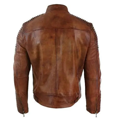 Brown Leather Cafe Racer Jacket For Men’s