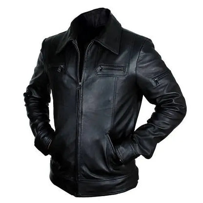 Buster Slim Fit Men’s Retro Biker Leather Jacket