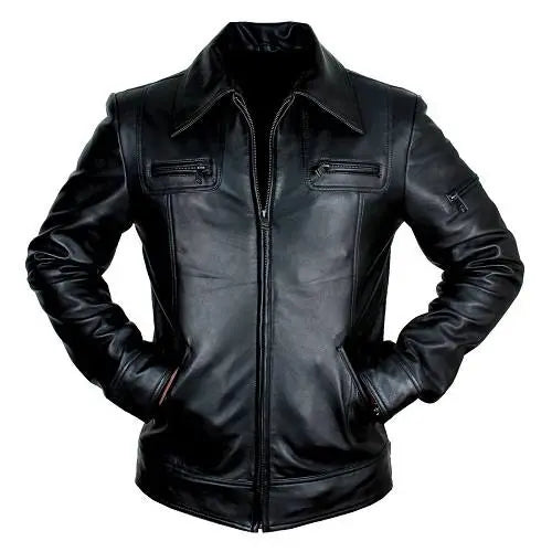 Buster Slim Fit Men’s Retro Biker Leather Jacket