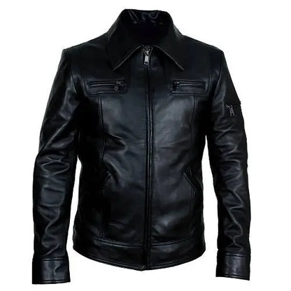 Buster Slim Fit Men’s Retro Biker Leather Jacket