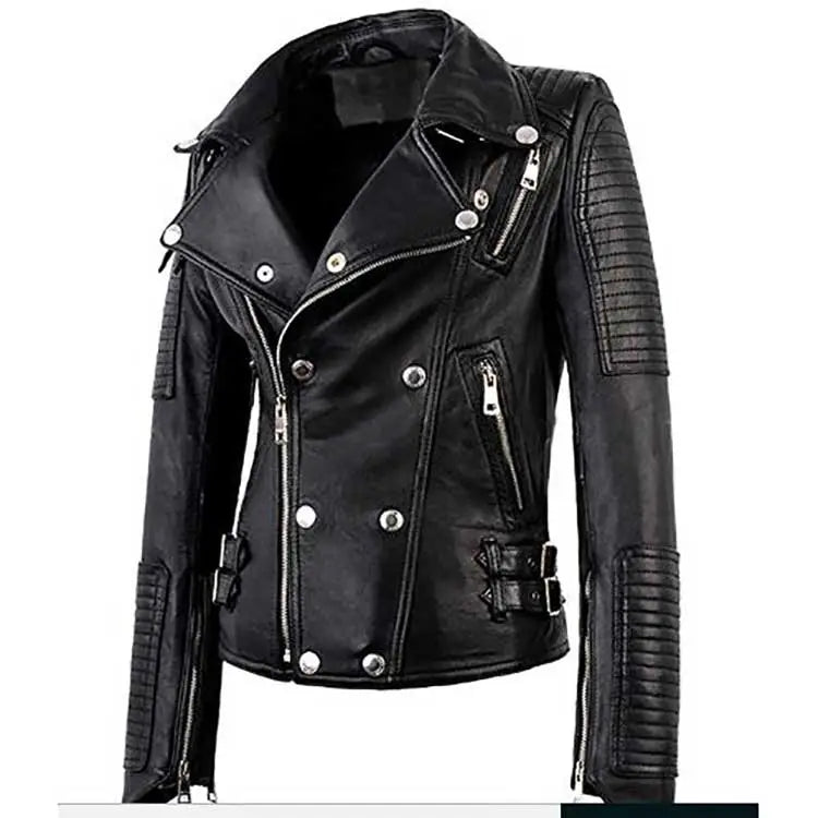 Women’s Hooded Motorcycle Jacket In Leather