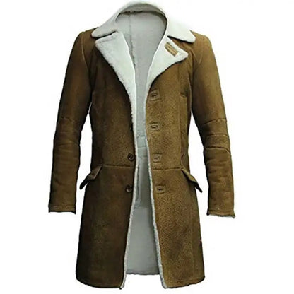 Brown Leather Long Distressed Coat