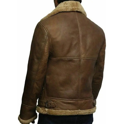 Men’s Leather Jacket With Fur Shearling Collar