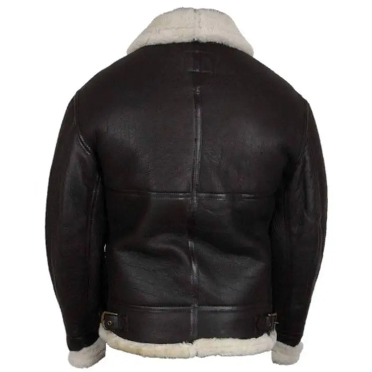 Black Bomber Fur Collar Shearling Leather Jacket