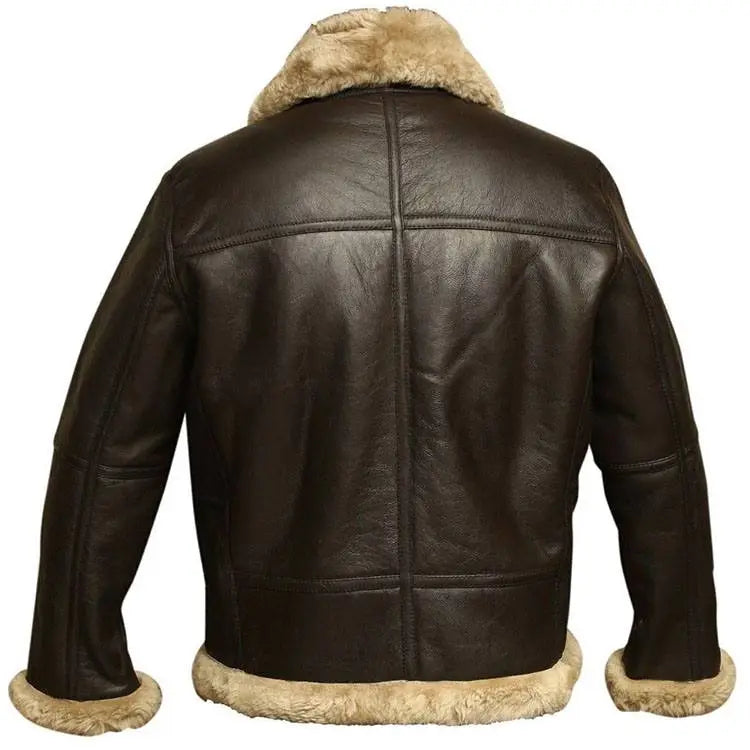 Brown Aviator Shearling Leather Belted Jacket Jacket