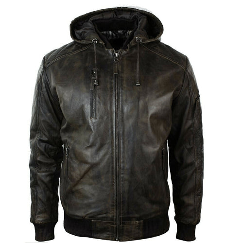 Brown Distressed Leather Jacket Men – Bomber Jacket