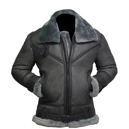 Men’s Leather Wax Grey Shearling Jacket