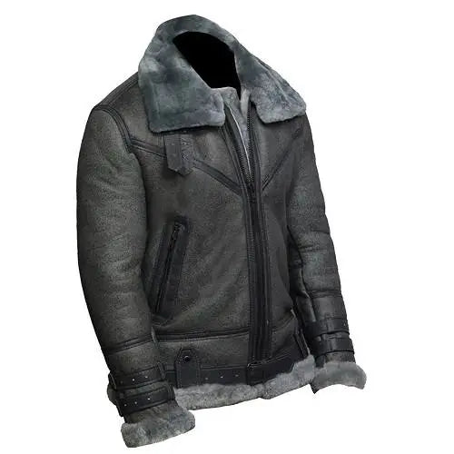 Men’s Leather Wax Grey Shearling Jacket