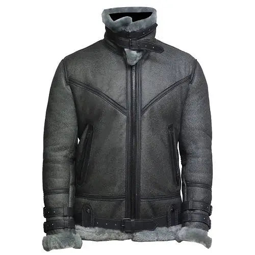 Men’s Leather Wax Grey Shearling Jacket