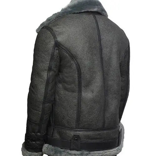 Men’s Leather Wax Grey Shearling Jacket