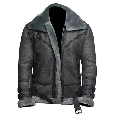 Men’s Leather Wax Grey Shearling Jacket