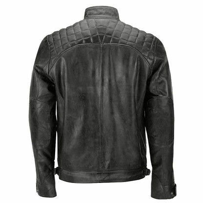 MEN'S QUILTED BLACK RACER LEATHER JACKET