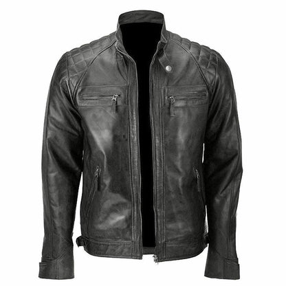 MEN'S QUILTED BLACK RACER LEATHER JACKET