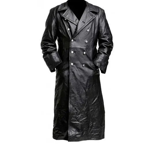 Double Breasted Trench Coat In Black Leather