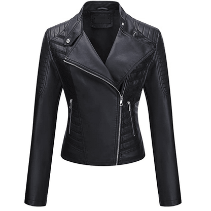 WOMEN BLACK BIKER ZIP CLOSURE REAL LEATHER JACKET