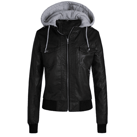 WOMEN'S BLACK BOMBER REMOVABLE HOOD JACKET