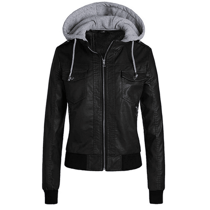 WOMEN'S BLACK BOMBER REMOVABLE HOOD JACKET