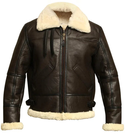 Men’s Brown B3 Flight Leather Jacket With PU Fur Shearling Lining