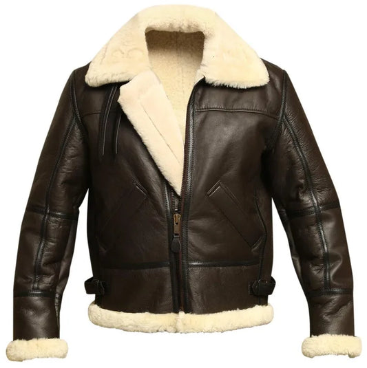 Men’s Brown B3 Flight Leather Jacket With PU Fur Shearling Lining