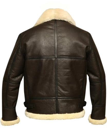 Men’s Brown B3 Flight Leather Jacket With PU Fur Shearling Lining